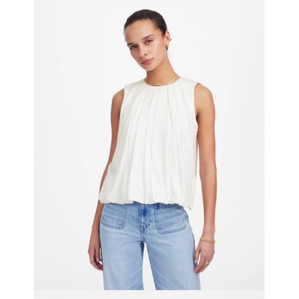 Madewell Cream Pleated Sleeveless Blouse